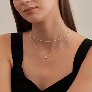 Tewiky Dainty Layered Necklaces - Simple CZ Solitaire Pendant Necklace for Women thali necklace