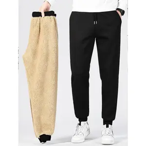 Men's Solid Color Jogger Pants with Drawstring and Pockets, Fleece Lined Warm Casual Sweatpants for Running & Outdoor Sports
