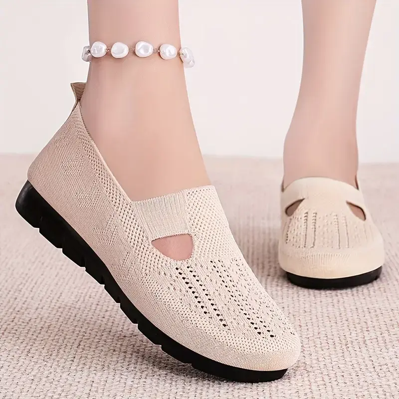 Women's Breathable Slip-On Leisure Shoes - Trendy Chunky Sole, Round Toe, Soft Padded Cushioned Sole - Versatile Daily Style for Errands, Daily Outings, Open Slip On