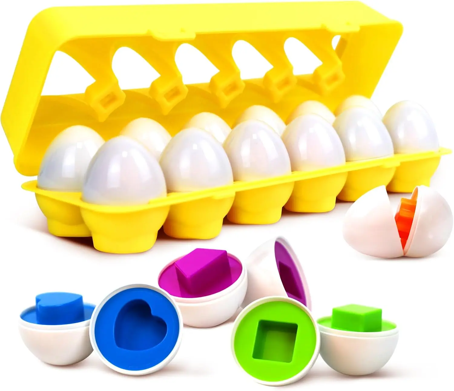 Unisex Plastic 12-Pc Matching Eggs Kids Toys for Ages 3+, Color & Shape Recognition Puzzle, Fine Motor Skills Development, Montessori-Inspired Early Learning Travel Toy