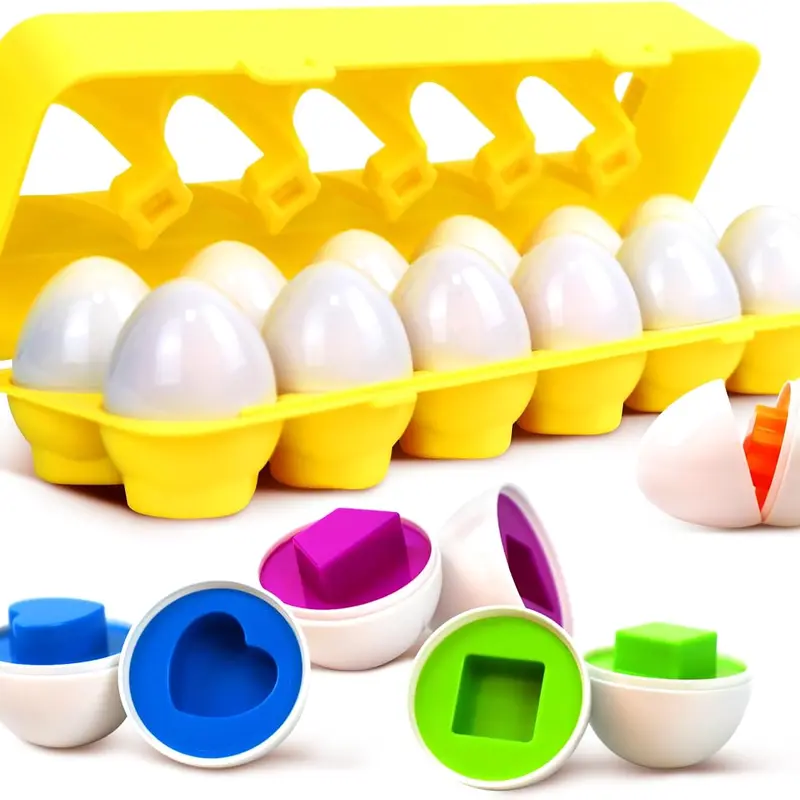 Unisex Plastic 12-Pc Matching Eggs Kids Toys for Ages 3+, Color & Shape Recognition Puzzle, Fine Motor Skills Development, Montessori-Inspired Early Learning Travel Toy