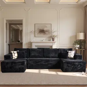 XIZZI 131" Cloud Sectional Couch for Living Room Modular Floor Sofa with Plush Corduroy No Assembly Required Plush Corduroy Couches with Deep Seat Chaise Lounge