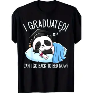 Men'S Funny Graduation T-Shirt - "I Graduated! Can I Go Back To Bed Now?" Funny Graduate Panda Design - with Text - Soft Everyday Tee for Graduation Parties, College Humor - Funny Grad Gift for Men - Comfortable Casual Fit