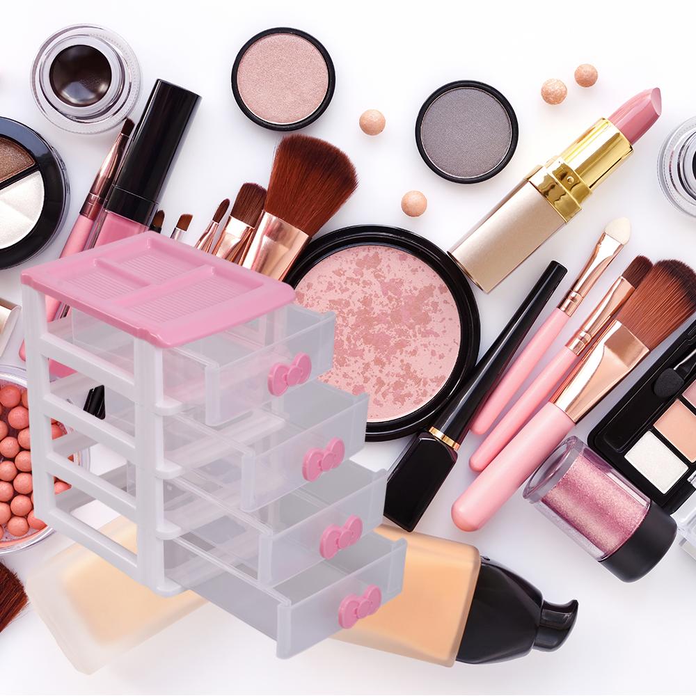 4-Tier Plastic Storage Organizer Cabinet, Countertop Makeup Box with Drawers, Multi-Layer Desktop Shelf Unit for Bathroom and Office Accessories, Desk & Drawer Organizer for Home Storage