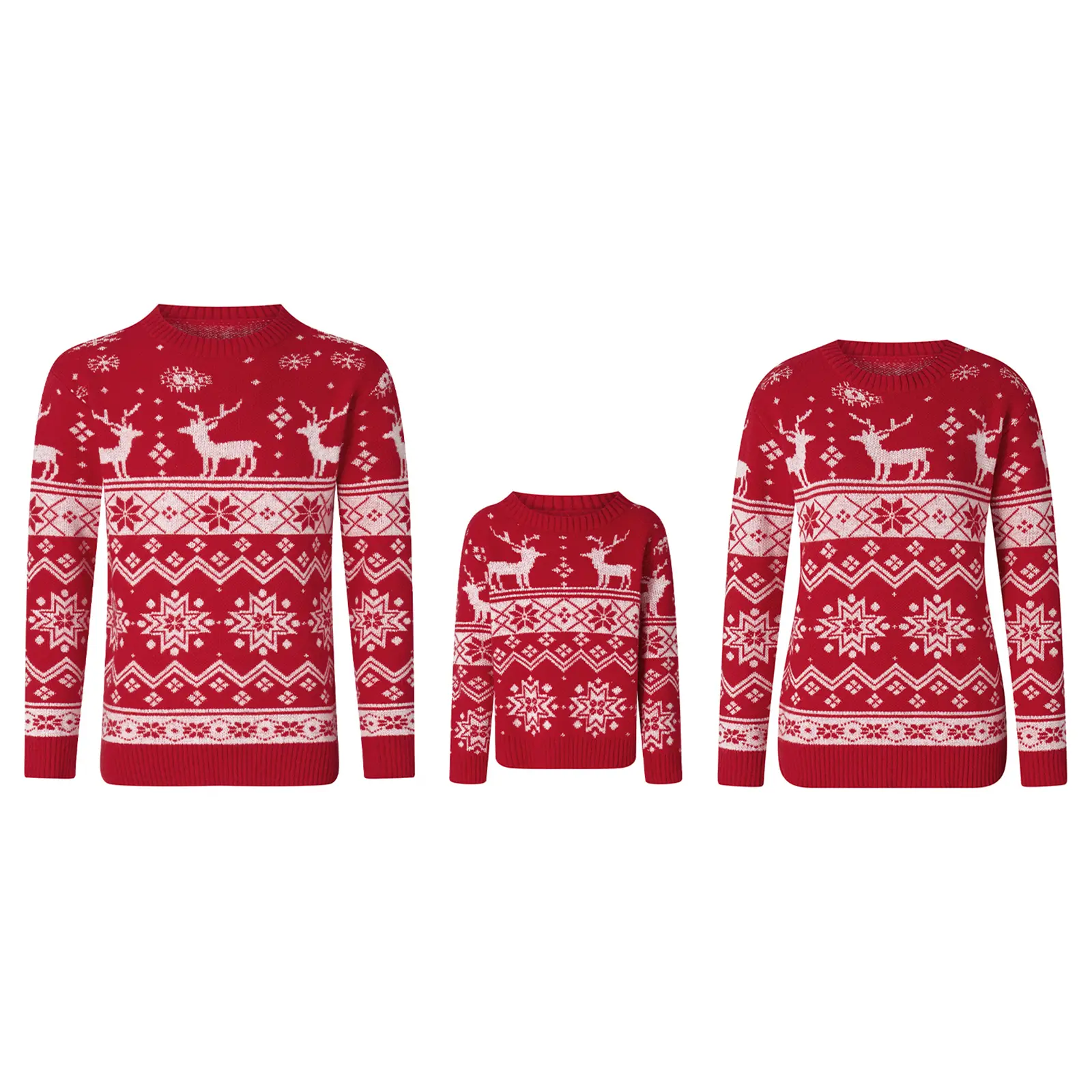 Matching Family Christmas Sweaters Xmas Knit Sweaters Long Sleeve Round Neck Snowflake Pullovers Knit Tops for Mom Dad Kids Holiday Warm Couple Sweaters