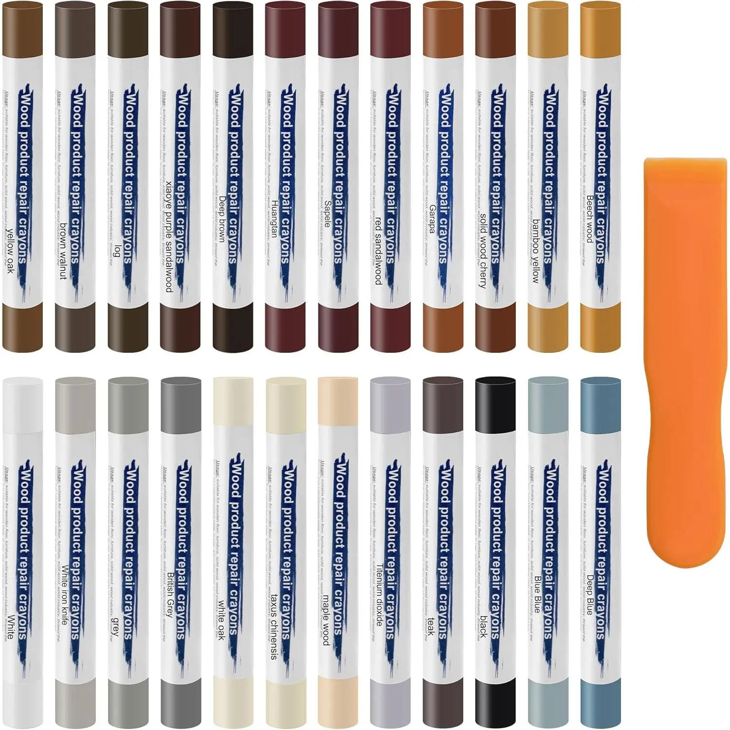 24 count Furniture Repair Kit  Markers, Colorful  Filler Stick Floor Scratch Kits, Wooden Repair Wax Crayons Wax Sticks for Repairing