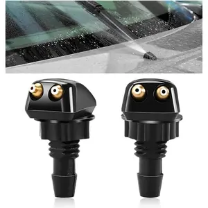2 count Front Windshield Washer Nozzles, Double-Hole Windscreen Washer Sprayer Straight Column Jet, Universal Front Windshield Wiper Nozzle Replacement Kit for