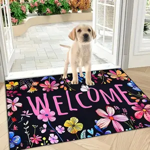 1 Piece Spring/Summer Welcome Mat, Entry Door Mat, Floral Welcome Rug, for Entryway, Bedroom, Kitchen, Bathroom Doorway Multi-area Decorative Floor Mat.