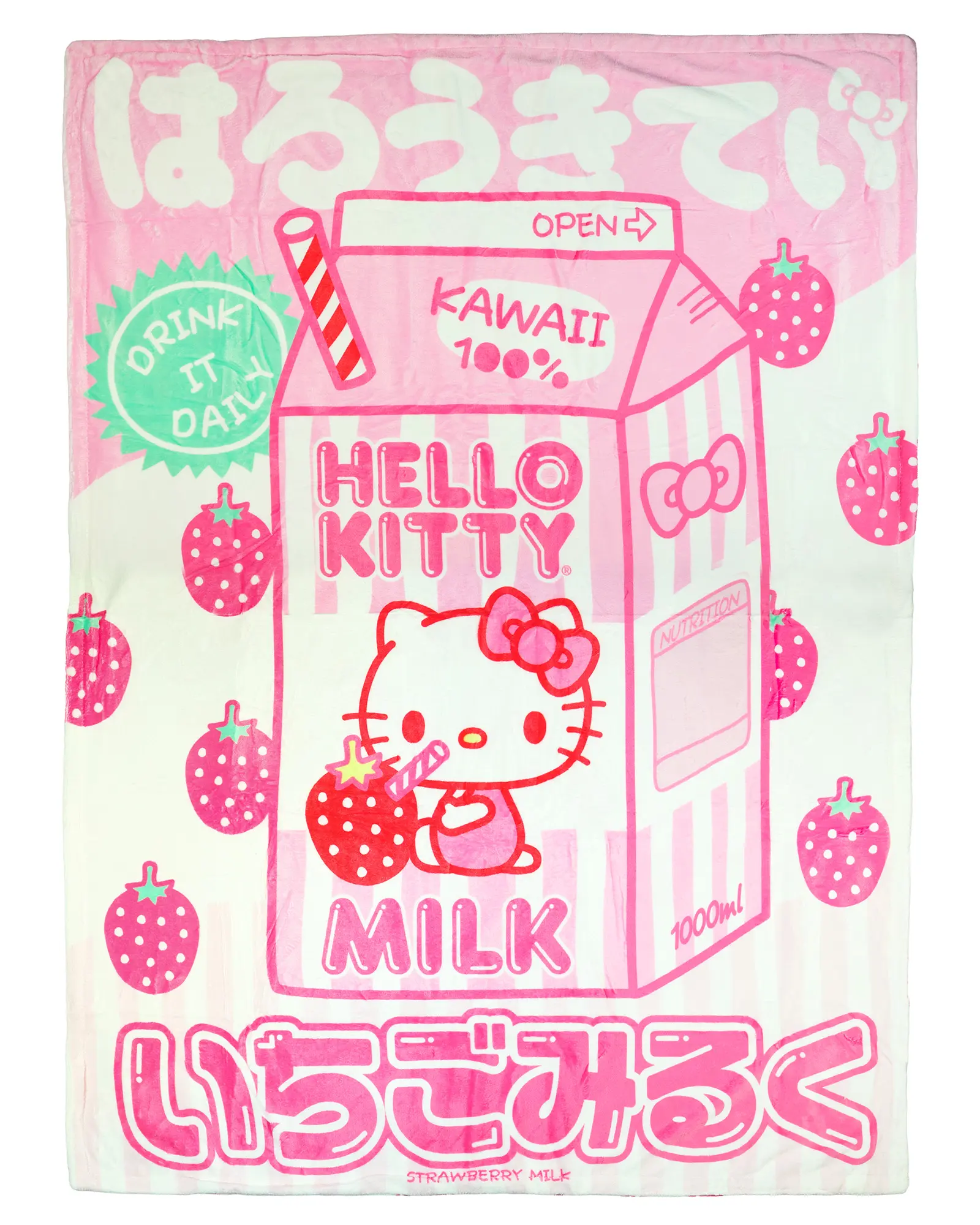 Sanrio Hello Kitty Double-Sided Throw Blanket, Strawberry Milk Design, 45" x 60" - Home, Room & House Decor Essential
