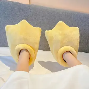 1 Pair of Ladies' Fun Duck Slippers with Fluffy Lining |   Cute Yellow Duckling Shape, Soft Flannel and Fabric, All-Season Comfort, Non-Slip Soles, Ideal for Home Use, Warm Gift Choice, Hand Washable