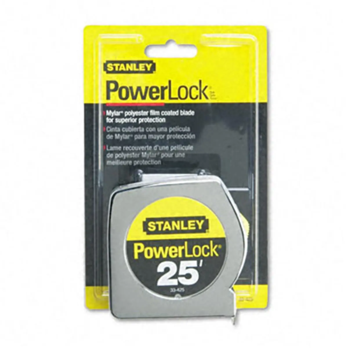 Stanley Bostitch Powerlock II Power Return Measuring Tape - 1 in x 25 ft Chrome/Yellow Hardware Tool, Durable Steel Tape Measure, Durable Tape Measure