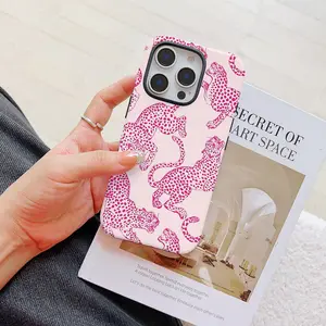 Luxury Hot Pink Leopards Phone Case Suitable For iPhone 17 16 16E 15 14 13 12 11 Pro Max Air X XR XSMAX 8 7 Plus Anti-Shock Hard PC Double-layer Back Cover