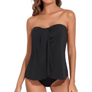 Tempt Me Two Piece Tankini Bathing Suits for Women Halter Bandeau Swim Top with Bottom Flyaway Tummy Control Swimsuit