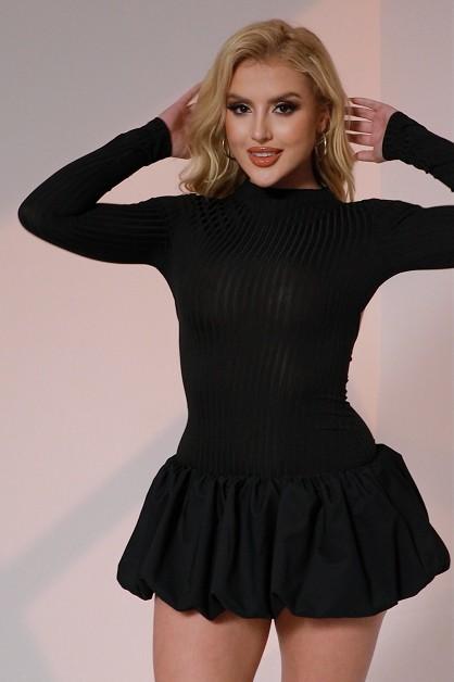 Open Back Ribbed High Neck Top Bubble Skirt Baby Doll Dress Women's Dress Casual Wear