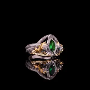 Ring of Barahir - 925 Sterling Silver Aragorn Ring, Gold Two Serpent Ring, Fathers Day Gift for Men, Emerald Ring for Women