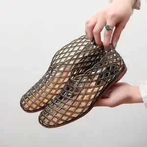 New 2026 Women Leisure Jelly Sandals Cut-out Soft PVC Breathable Summer Flat Shoes Close Toe Female Street Flats