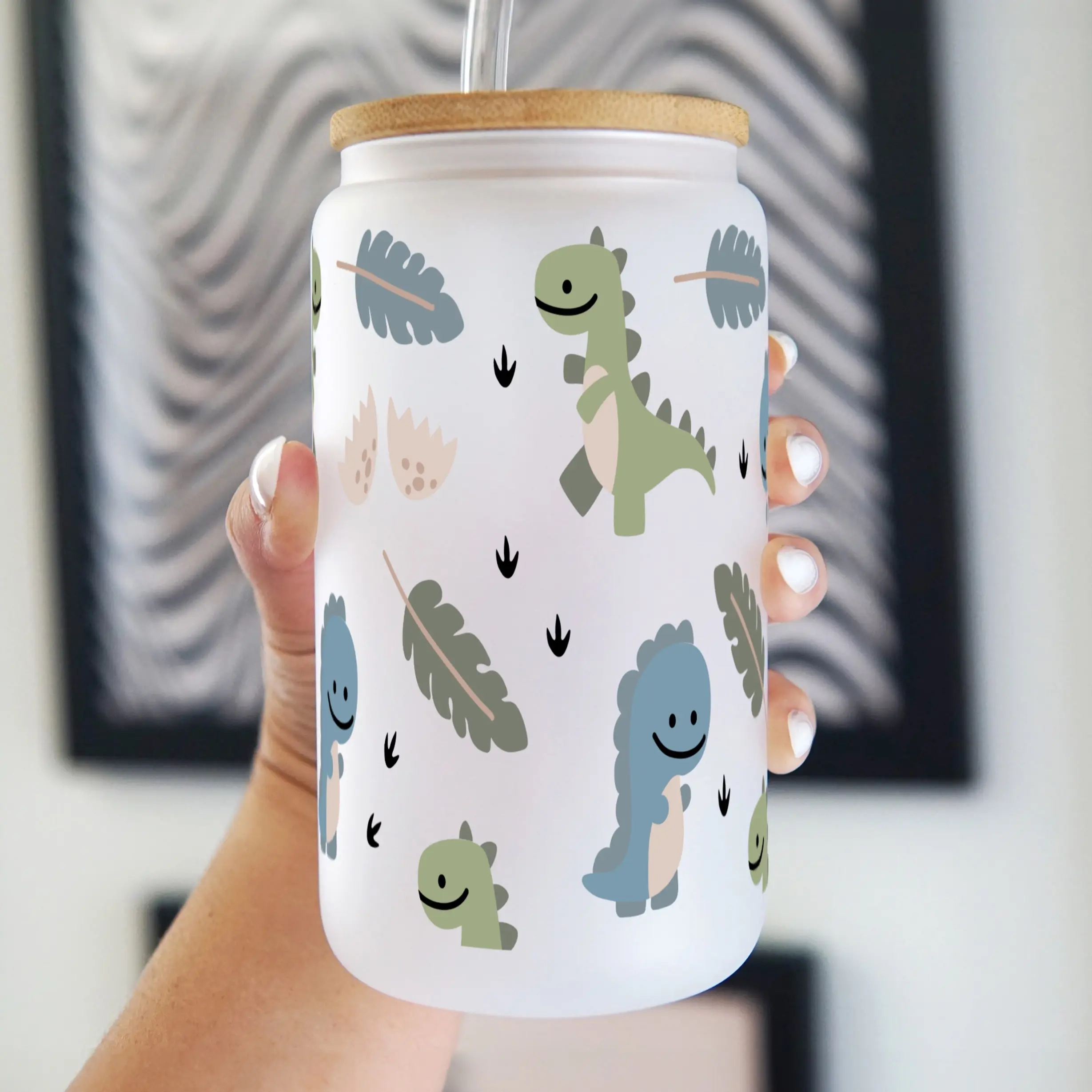 Dinosaur Baby Dino 40oz Glass Tumbler with Lid and Straw, Iced Coffee Drinkware, Gift for Her, Acrylic Tumbler, water bottle for women, iced coffee cup, Bottled, Mug