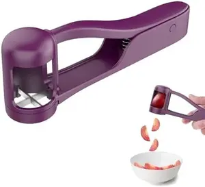 Grape Cutter for Toddlers 1-3 - Stainless Steel Baby Grape Quarter Cutter Tool for Vegetable Fruit Salad Cake Decor, Purple Kitchen Utensils