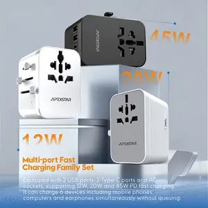 APEXSTAR 45W GaN Universal Travel Plug Adapter International Power Adapter with 2 USB C & 2 USB A Worldwide Power Outlet Travel Essentials for USA to European UK AUS Ireland Type C/G/I/A,black
