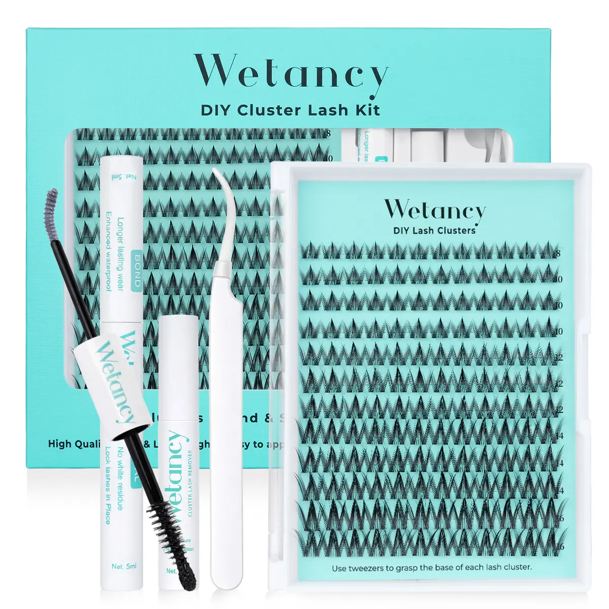 Wetancy Pixie Lash Clusters Kit - Light Waterproof Long-Lasting Lashes with Glue Remover & Tweezer for Beginners