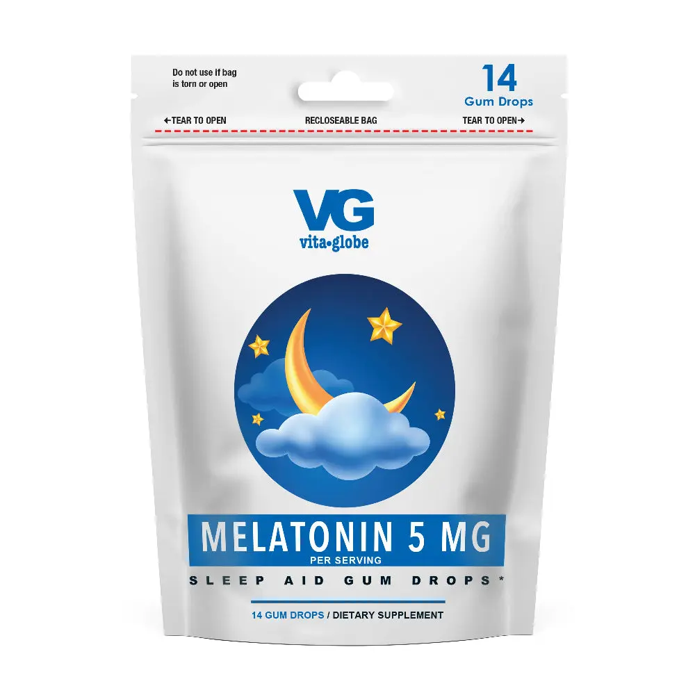 Melatonin 5mg Sleep Aid Supplement Gummies, Natural Prop 65 Safe, Pouch Bag