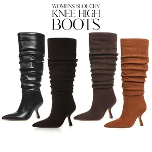 CYNLLIO Womens Slouchy Knee High Boots Pointed Toe Kitten Heels Side Zipper Pull On Fashionable Casual Work Date Holiday Outdoor Summer Fall WinterShoes