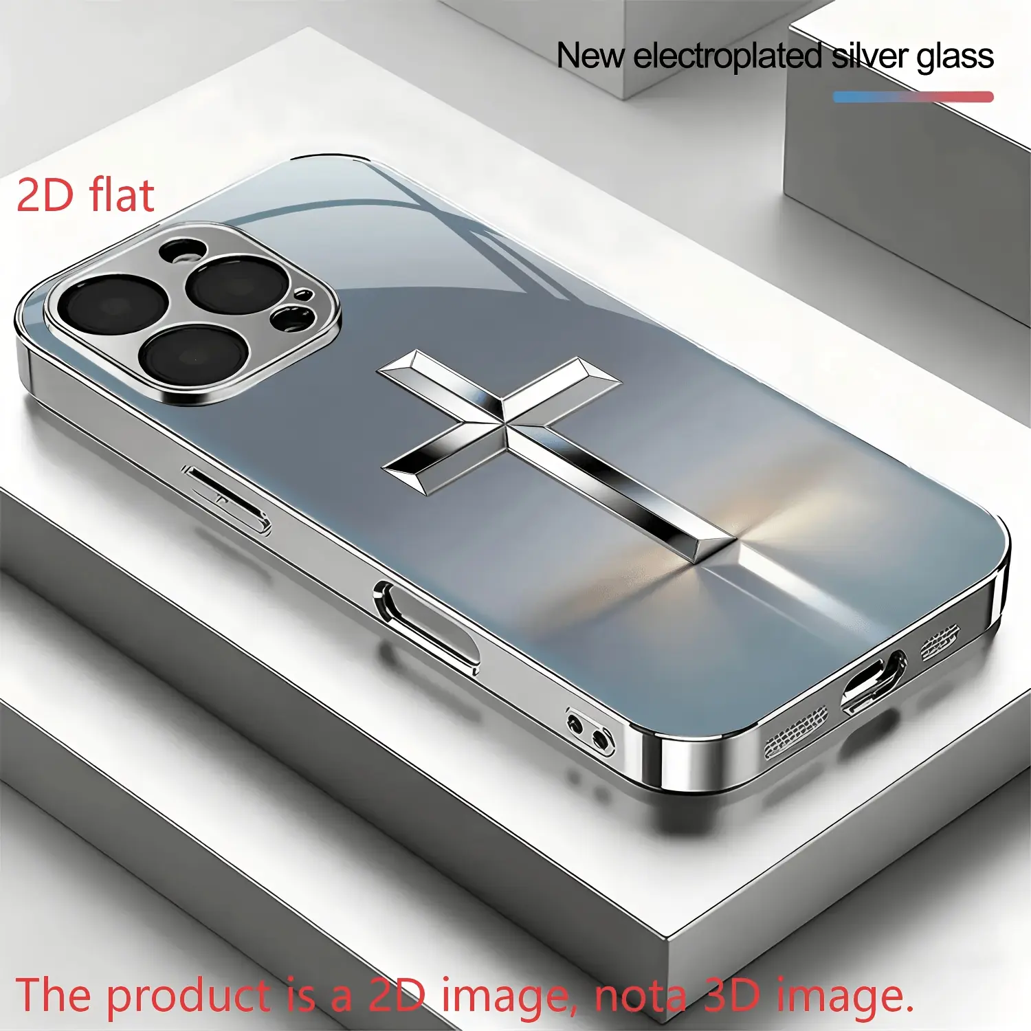 Compatible with iPhone 17/16/15/14/13/12/11 & Samsung Galaxy S26 S25 S24 S23 S22 S21 S20 FE Plus Ultra, 2D Silver Cross Reflective Pattern Silver Electroplated Shockproof Tempered Glass Protective Phone Case