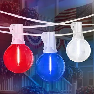 LAMPHOME 26Ft LED G40 Red White and Blue Lights Outdoor 4th of July Lights with12+1 Shatterproof Bulbs for Patriotic Decor in Yard Garden Patio - Light up Memorial Day 4th of July Decorations Outdoor