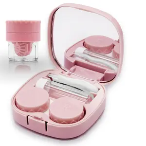 Compact Contact Lens Case with Cleaner Washer, Travel Size Cute Colored Tool Kit for Daily Use, Includes Mirror Solution Bottle & Applicator, Leakproof Design, Perfect for Travel & Outdoor Activities Lens Storage Kit with Washer