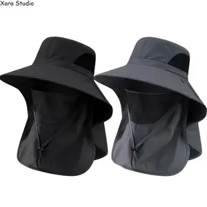 Men & Women's 2-Pack Wide Brim Sun Hat - UPF Protection, Neck Flap, Detachable Face Cover, Quick-Dry Breathable Mesh, Adjustable Gender-Neutral Hiking/Fisherman/Beach Fit Sun Bonnet Hat for Outdoor Use, Hiking Hats, Fisherman Hats