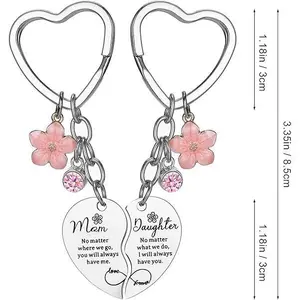 2 Pcs mother-daughter heart-shaped matching keychain set, a Mother's Day gift for Mom, a token of love from her daughter.
