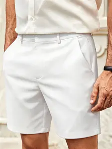 Summer Men's Solid Business Casual Shorts, Straight Fit Five-Quarter Pants, Wrinkle-Free Breathable Suit Shorts, Versatile Comfort