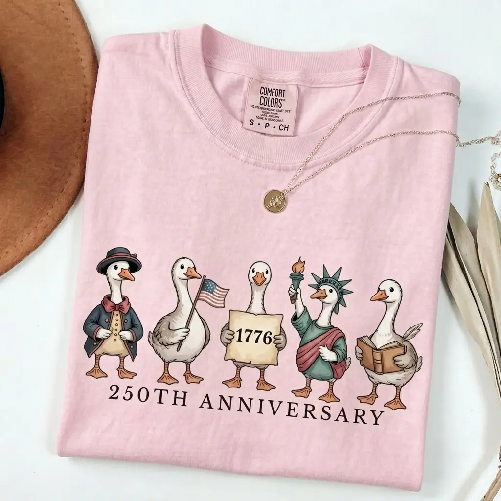 Comfort Colors Funny Goose 1776 Patriotic TShirt, American Independence Anniversary Graphic Tee, USA 250th Anniversarry T-Shirt Top Womenswear Summer