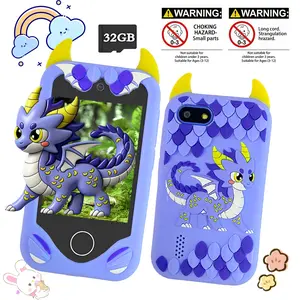 Children’s Educational Play Phone, Dinosaur Designs, Front Rear Cameras, 2.8-Inch Touch Display, Interesting Games, Drop-Resistant Silicone Cover, Nice Gift For Kids