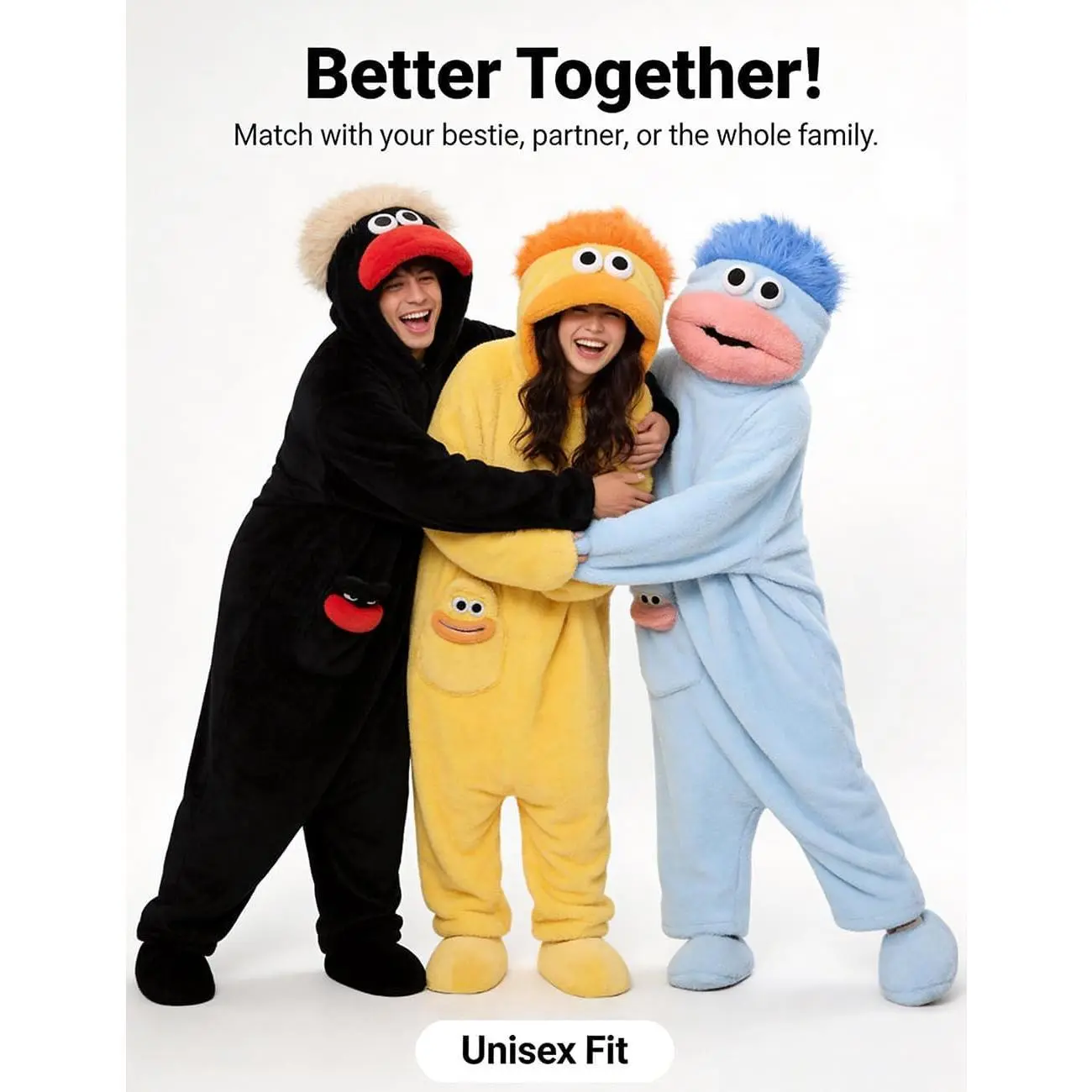 Funny Big Mouth Monster Hooded Fleece Onesie Pajamas, Oversized Cosplay Sleepwear, Skin-Friendly Coral Plush Warm Union Suit with Butt Flap, Complete 3-Piece Set Includes Matching Slippers & Styling Hair Comb