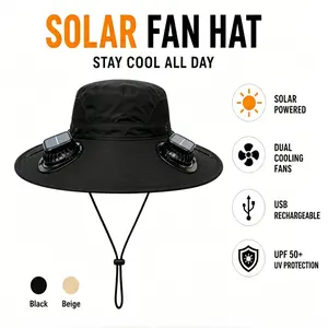 Solar Fan Hat with Dual Cooling Fans - USB Rechargeable, 3-Speed, UPF 50+ Wide Brim Breathable Mesh Safari Cap, Outdoor Sunscreen Gear for Yardwork, Hiking, Home & Party Supplies Accessory, Hat With Fan