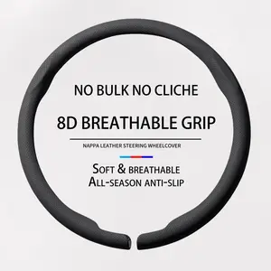 8D Breathable Steering Wheel Cover - 15" Universal Fit Anti-Slip Grip for Men, Ultra-Thin Nappa Leather, All-Season, Heat & Cold Resistant
