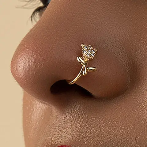 Rhinestone Decorated Rose Shaped Nose Ring, Nose Rings Hoops, Accessories, Fashionable Chic Body Jewelry Piercings for Women & Girls for Party, Daily Clothing Decor, Trendy All-match & Exquisite Jewelry for Birthday Gift, Septum Rings, Septum Clicker