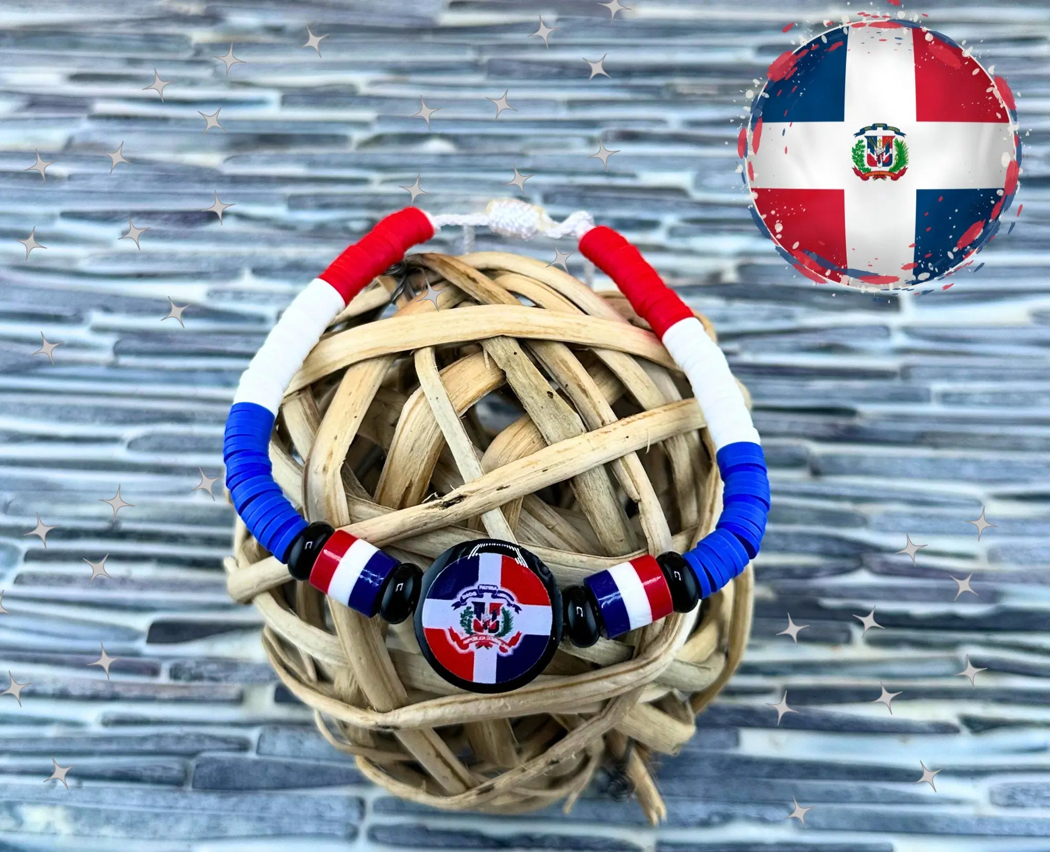 Dominican Republic Flag Bracelet Handmade Clay Beads Adjustable Fit Durable Rat Tail Cord Cultural Identity Gift
