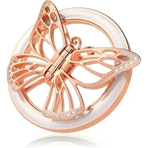 Phone Grip for MagSafe, Butterfly Phone Grip Holder Finger Kickstand, Adapter Ring for MagSafe Included (Rosegold White)