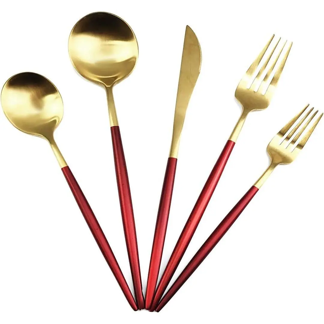 5-Piece 18/10 Stainless Steel Matte Gold Silverware Set, Kitchen Tableware Set, Dishwasher Safe Cutlery