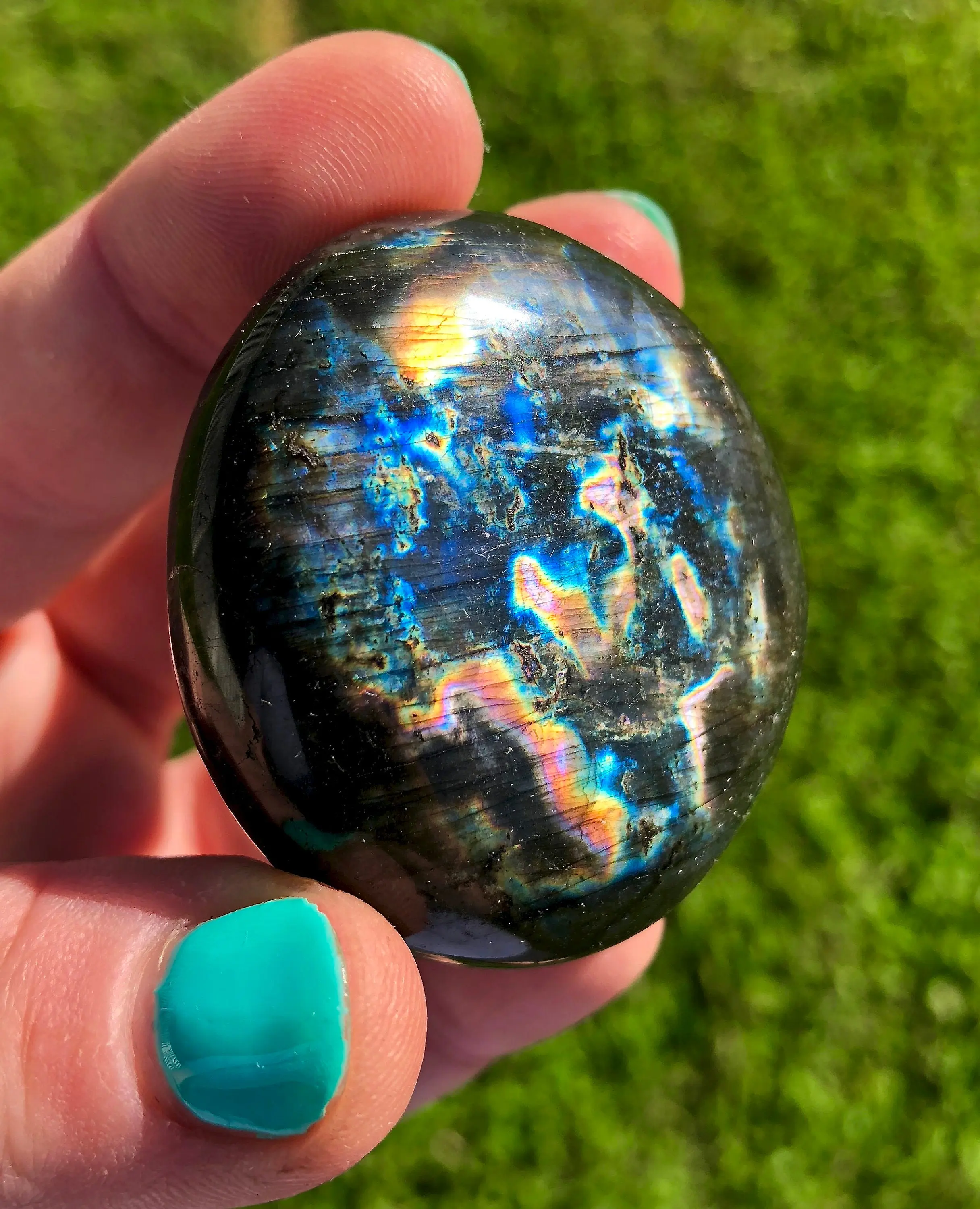 Labradorite (Grade A) Spectrolite Palm Stone - Polished Stone Oval - Spectrolite Worry Stone - Rainbow Labradorite Crystal