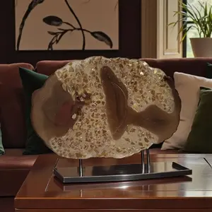 Hand-designed Elegant 3D crystallized decorative artwork tray. High-quality Resin material, colors metallic brown with gold and brown crystals.