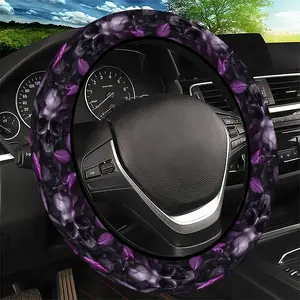 Purple Leaf & Skull Pattern Steering Wheel Cover, Car Steering Wheel Insert Accessories, Dark Mysterious Style, Fit Car Interior Accessory, Durable Material, No Inner Ring, For All Seasons, Festive Gift, 11.25QWA-172