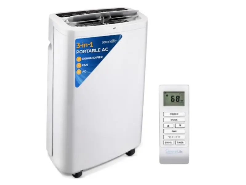 SereneLife Small Air Conditioner Portable 14,000 BTU with Built-in Dehumidifier - Portable AC unit for rooms up to 650 sq ft - Remote Control, Window Mount Exhaust Kit