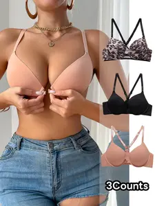 Front-Close Push-Up Bra 3-Pack, No Back Hooks, Maximum Support, Comfortable & Stylish Underwear for Everyday Wear
