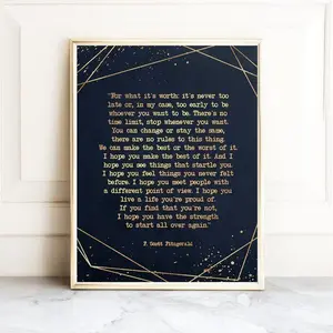 F Scott Fitzgerald Inspirational Quote Gold Foil Art Print - Literary Gift For Book Lovers