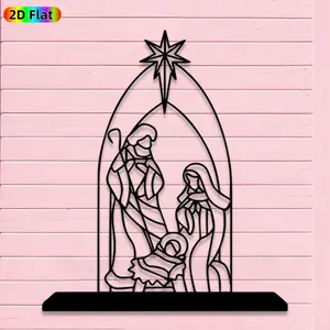 1pc Romantic Nativity Scene Metal Wall Art, Romantic Nativity Scene Statue Mural, Iron Craft, Perfect for Living Room, Bedroom, Indoor/Outdoor Decor, Artistic Metalwork, Intricate Craftsmanship, Christmas Decor, Ideal Gift for Religious Believers