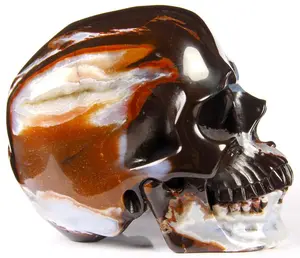 Lifeszied 6.6" Black Zebra Agate Carved Crystal Skull,Super Realistic