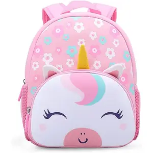 X-CBP49  Preschool Backpack Toddler Neoprene Animal Schoolbag Lunch backpack for Kids Boys Girls(Floral Unicorn)